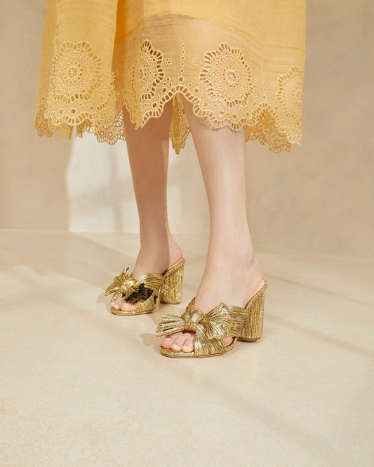 Penny Gold Pleated Bow Heel