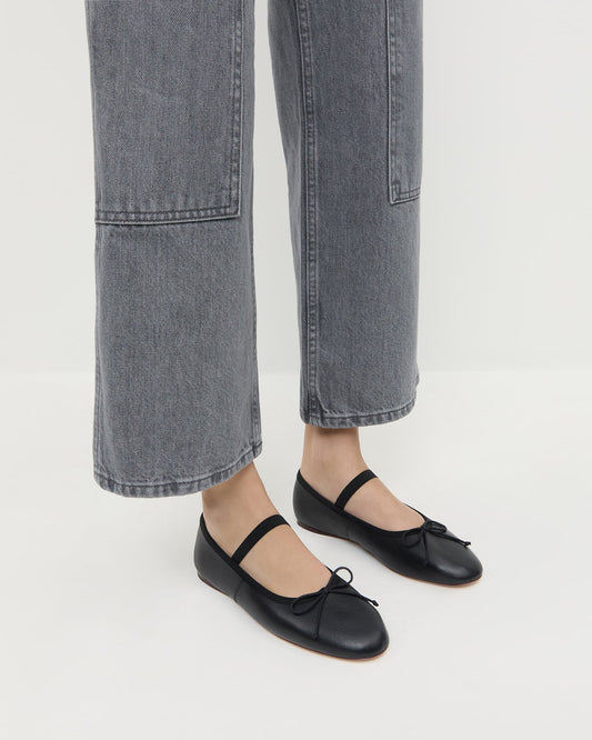 Leonie Black Leather Ballet Flat