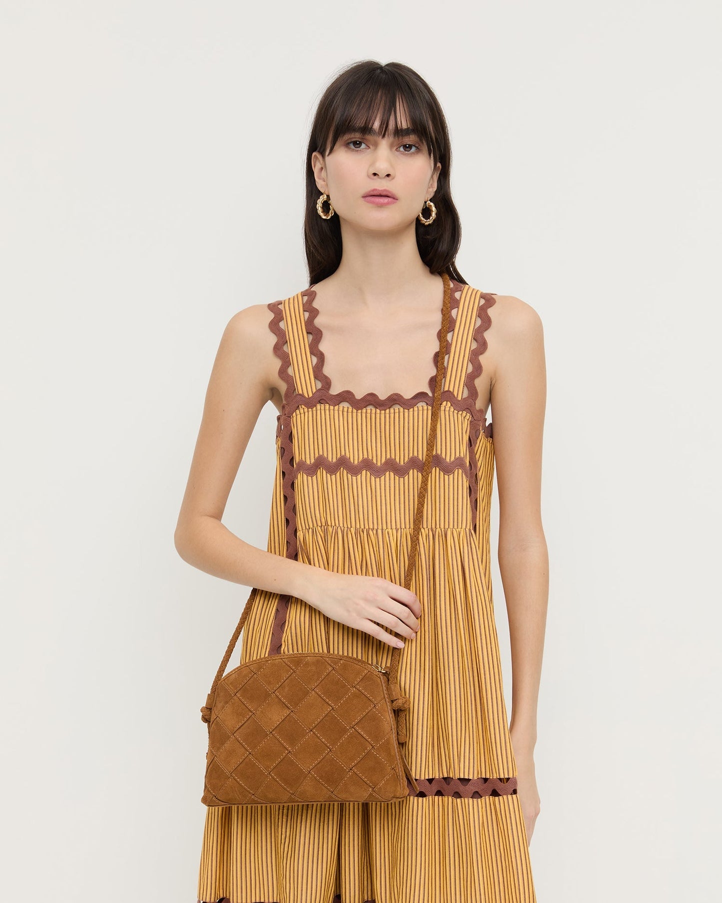 Mallory Cacao Woven Suede Crossbody