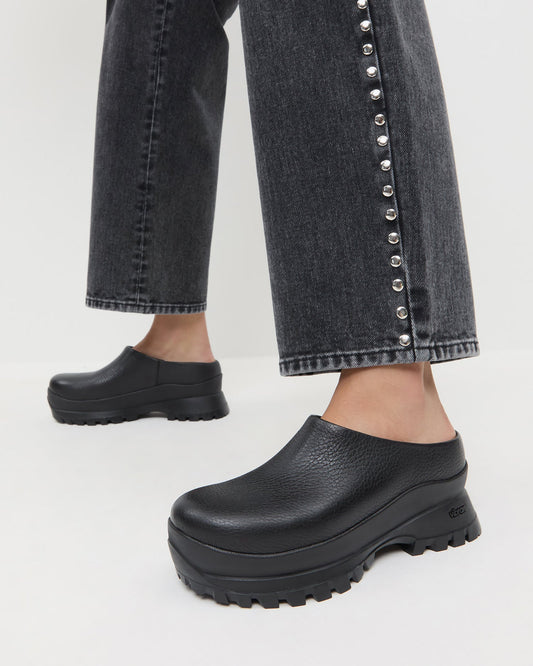 Gemma Black Leather Lug Mule