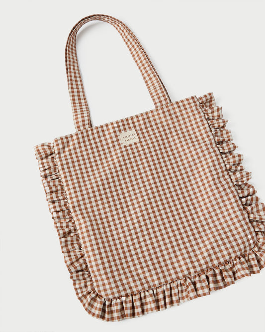 Justine Brown Gingham Ruffle Tote