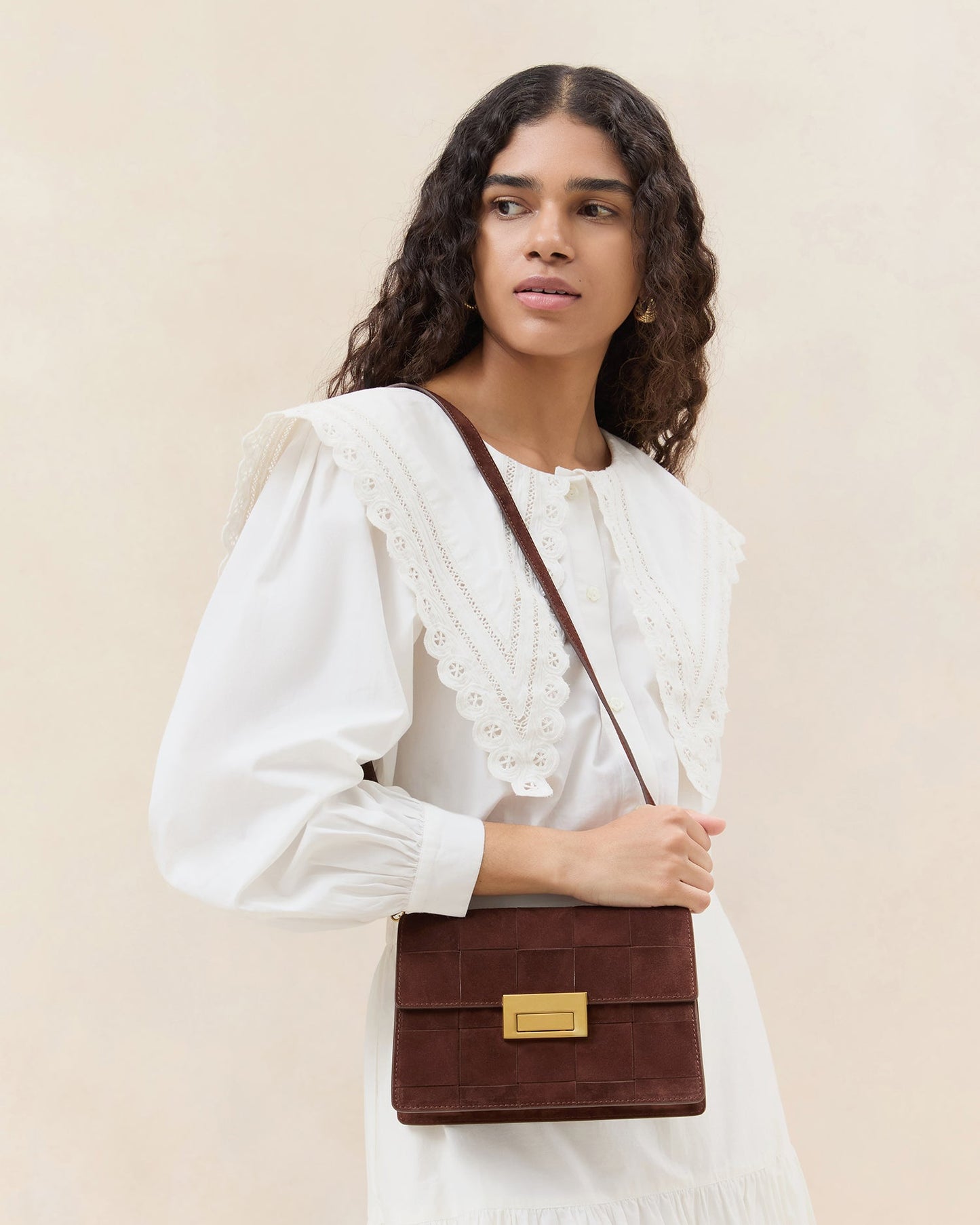 Delphine Espresso Suede Shoulder Bag