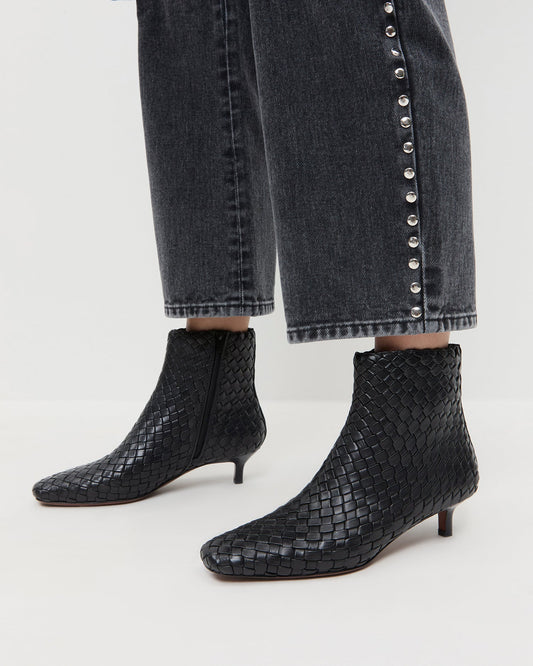 Marcella Black Woven Ankle Boot