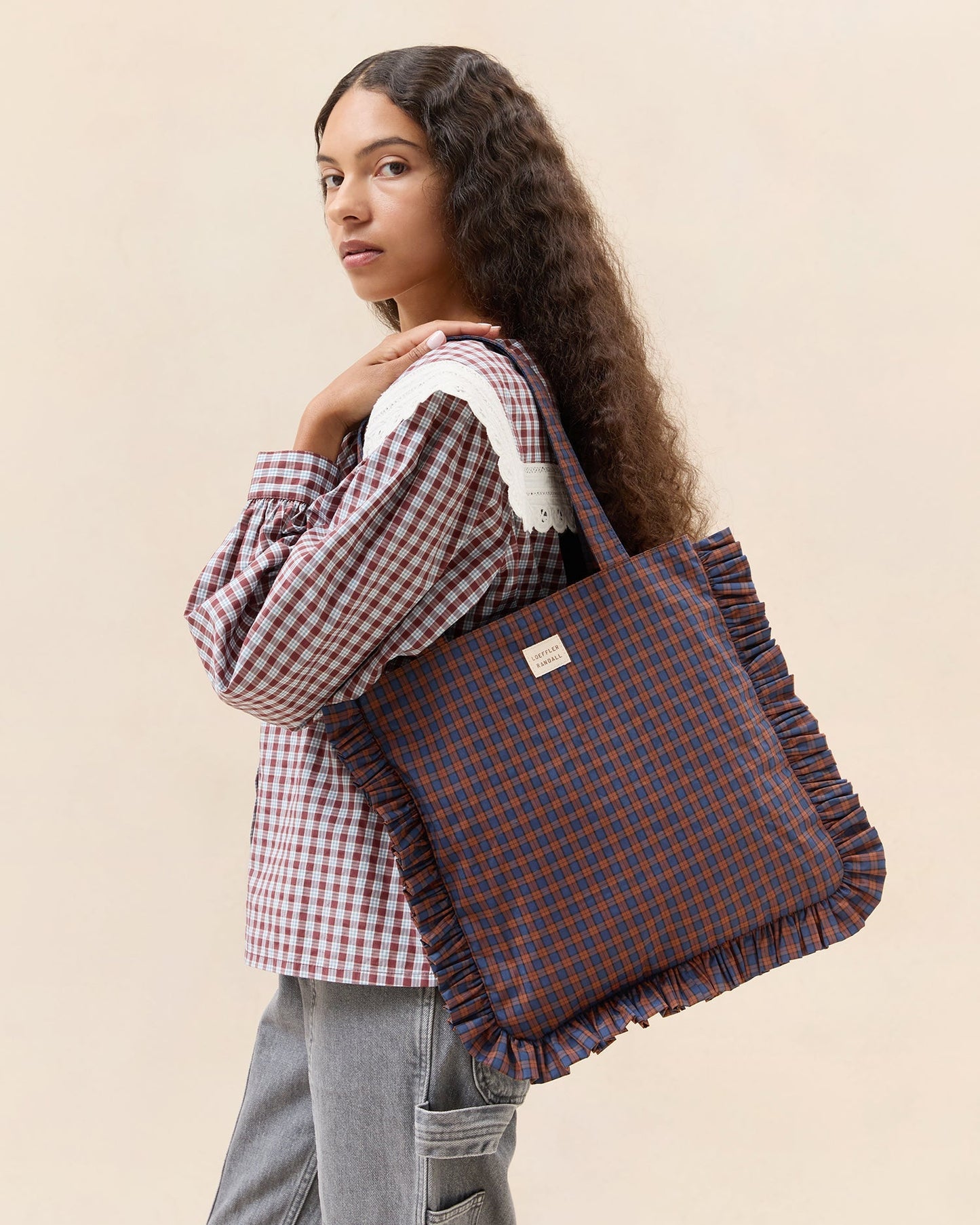 Justine Navy Ruffle Tote