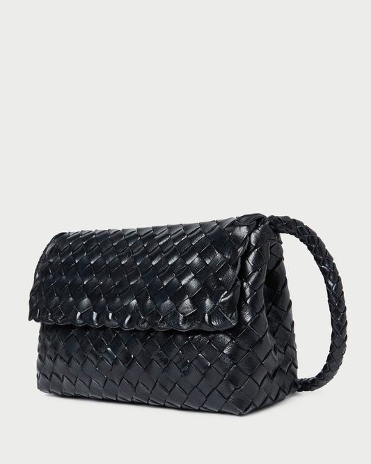 Vinnie Black Woven Leather Crossbody