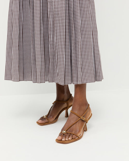 Triana Cacao Suede Mid-Heel Sandal