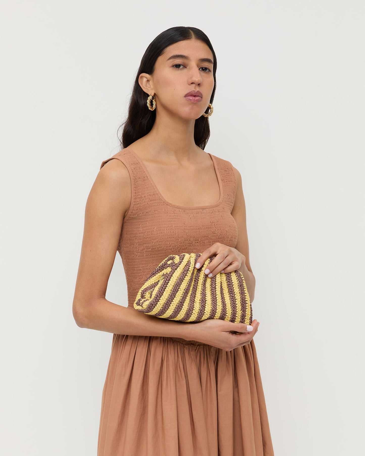 Bailey Brown/Butter Stripe Dome Clutch