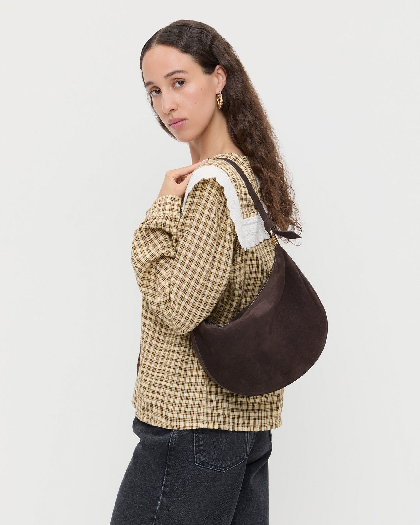 Harlow Brown Suede Shoulder Bag