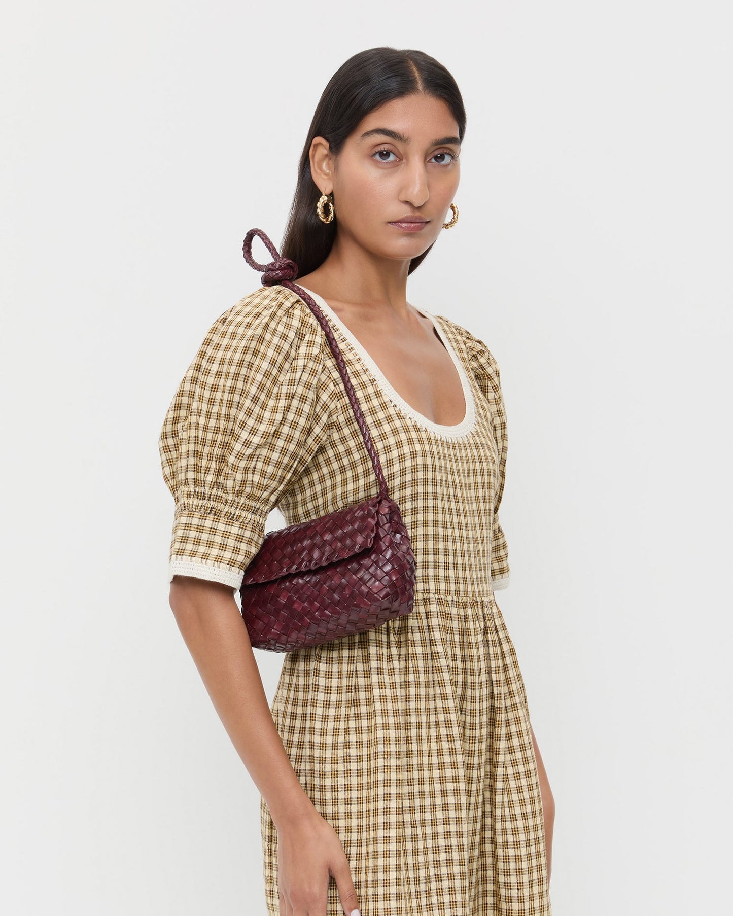 Vinnie Maroon Woven Leather Crossbody