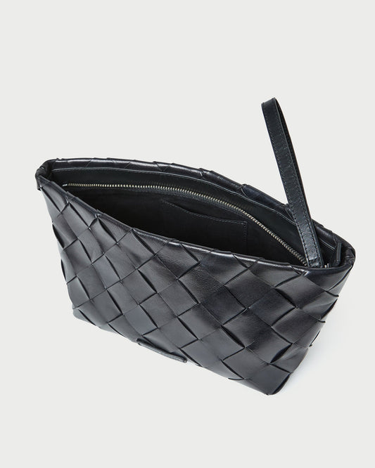 Melina Black Woven Leather Clutch