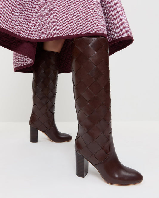 Goldy Espresso Woven Leather Tall Boot