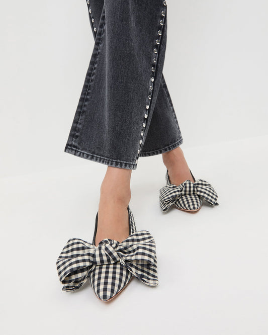 Noa Black/White Gingham Bow Flat