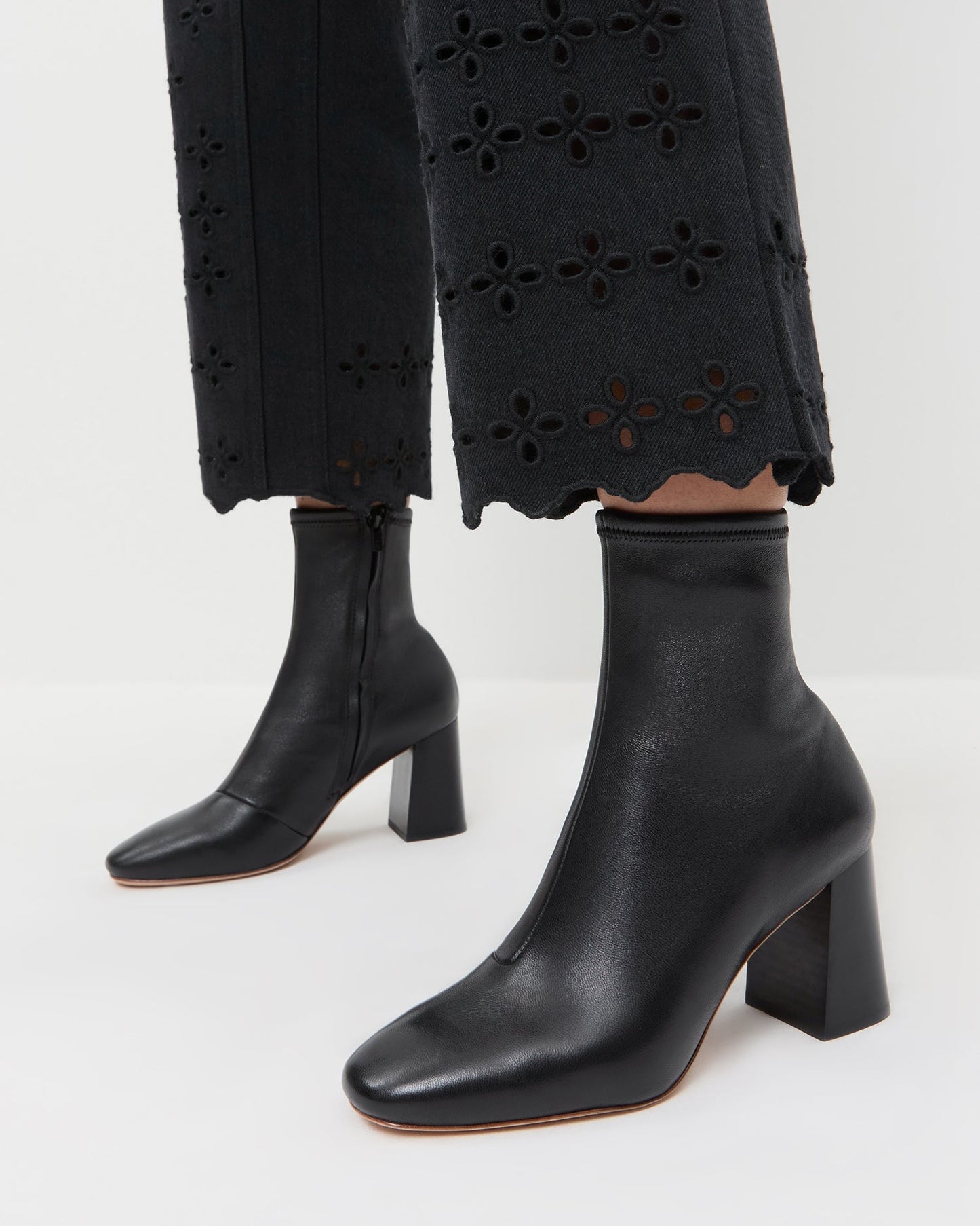 Elise Black Leather Stretch Bootie