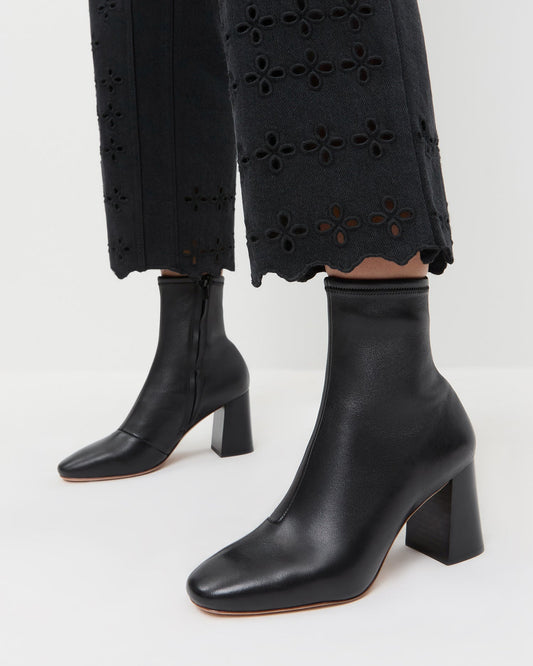 Elise Black Leather Stretch Bootie