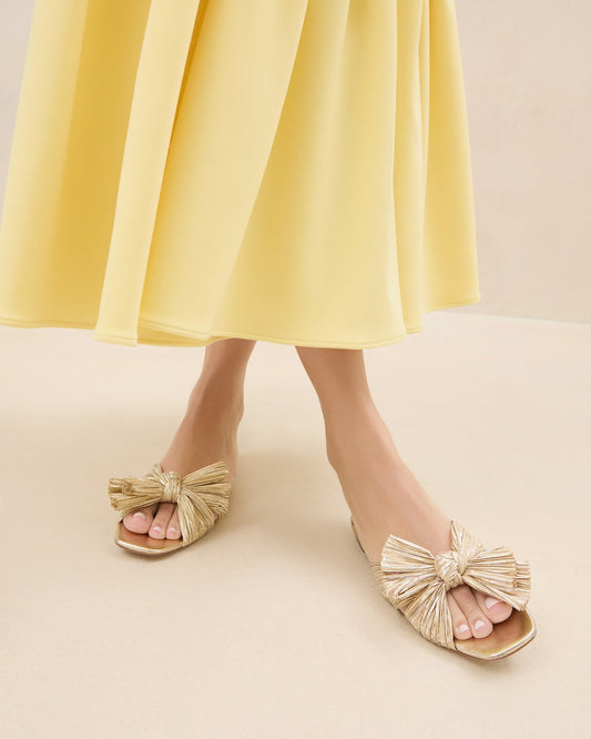 Daphne Gold Bow Slide Sandal