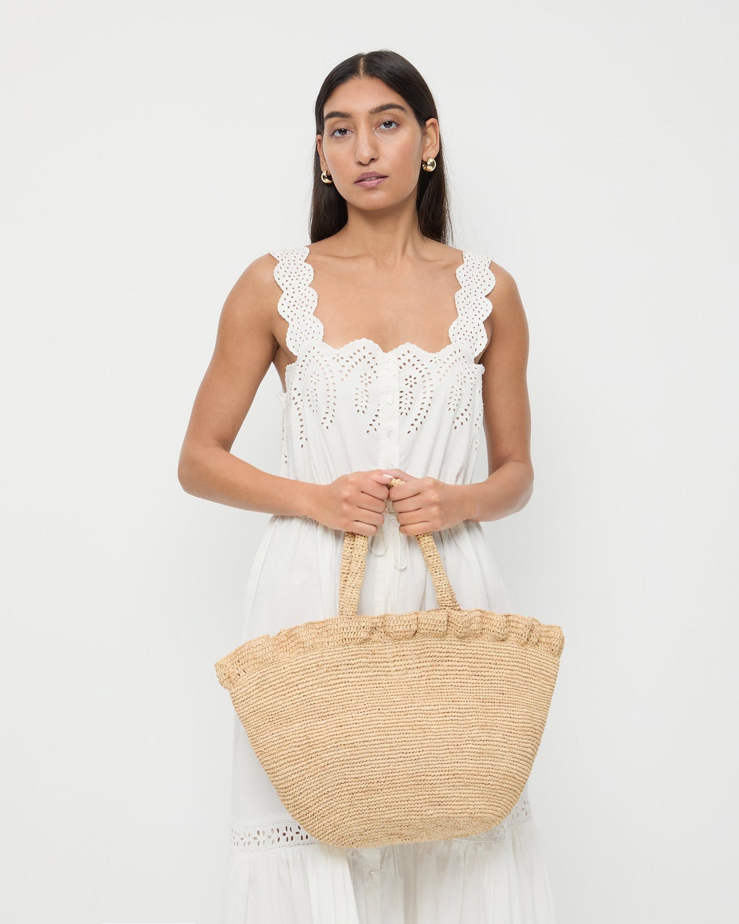 Cyrus Natural Ruffled Woven Tote