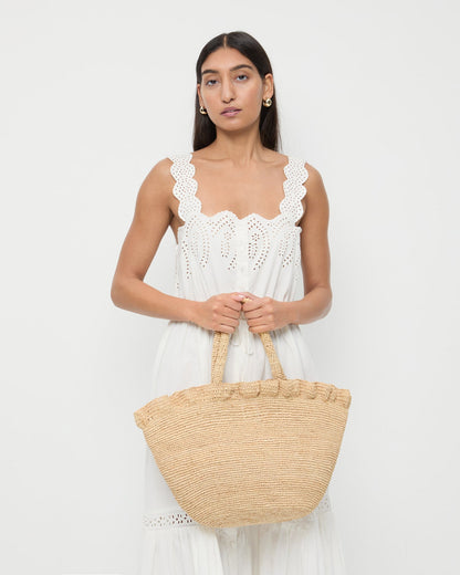 Cyrus Natural Ruffled Woven Tote