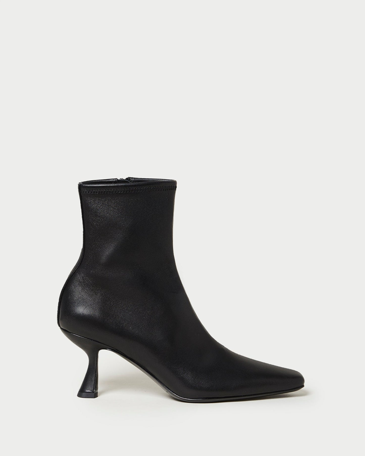 Thandy Black Leather Curved Heel Bootie