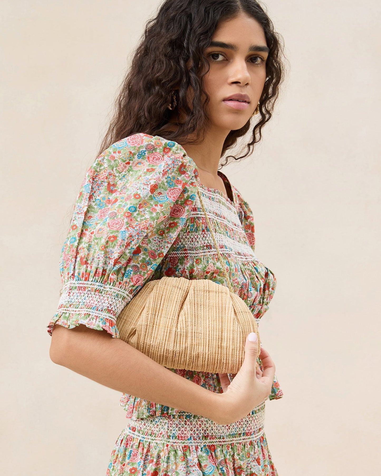 Bailey Natural Pleated Dome Clutch
