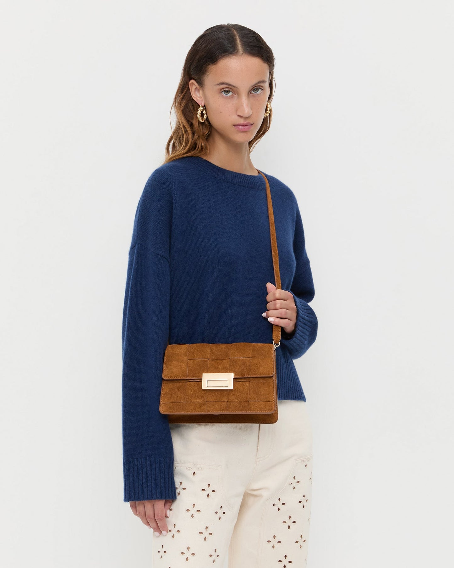 Delphine Cacao Suede Shoulder Bag