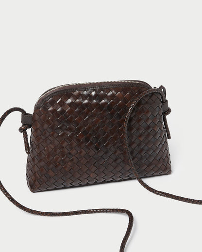 Mallory Chocolate Woven Leather Crossbody