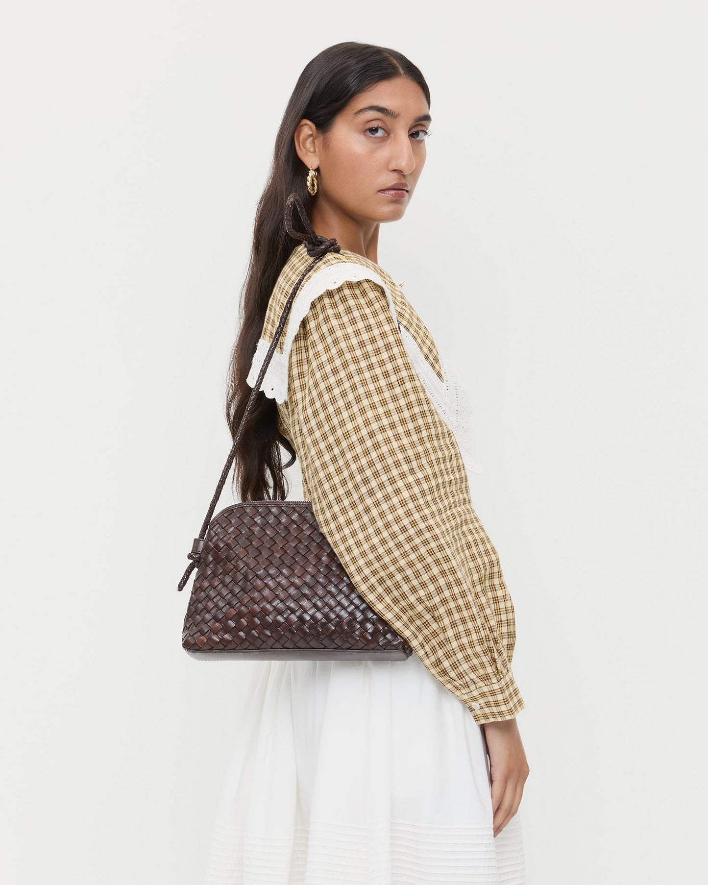 Mallory Chocolate Woven Leather Crossbody