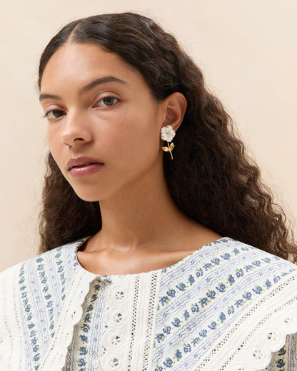 Mai Gold/Pearl Flower Earrings