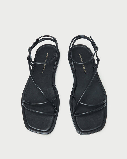Noor Black Leather Flat Sandal