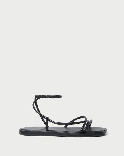 Noor Black Leather Flat Sandal