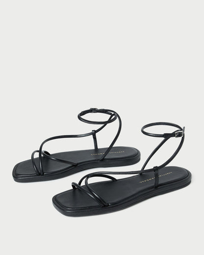 Noor Black Leather Flat Sandal