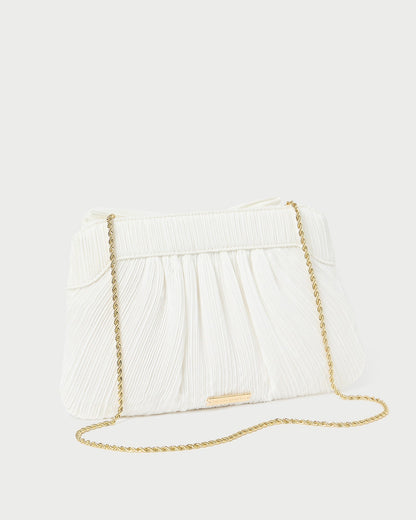 Rayne White Pleated Bow Clutch