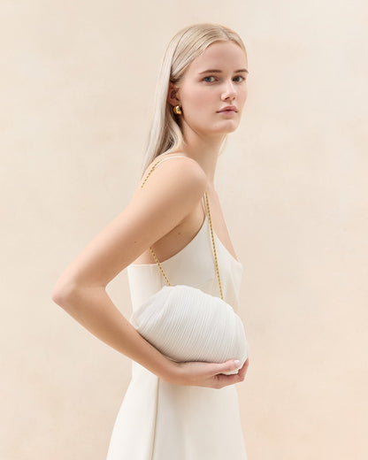 Bailey White Pleated Dome Clutch