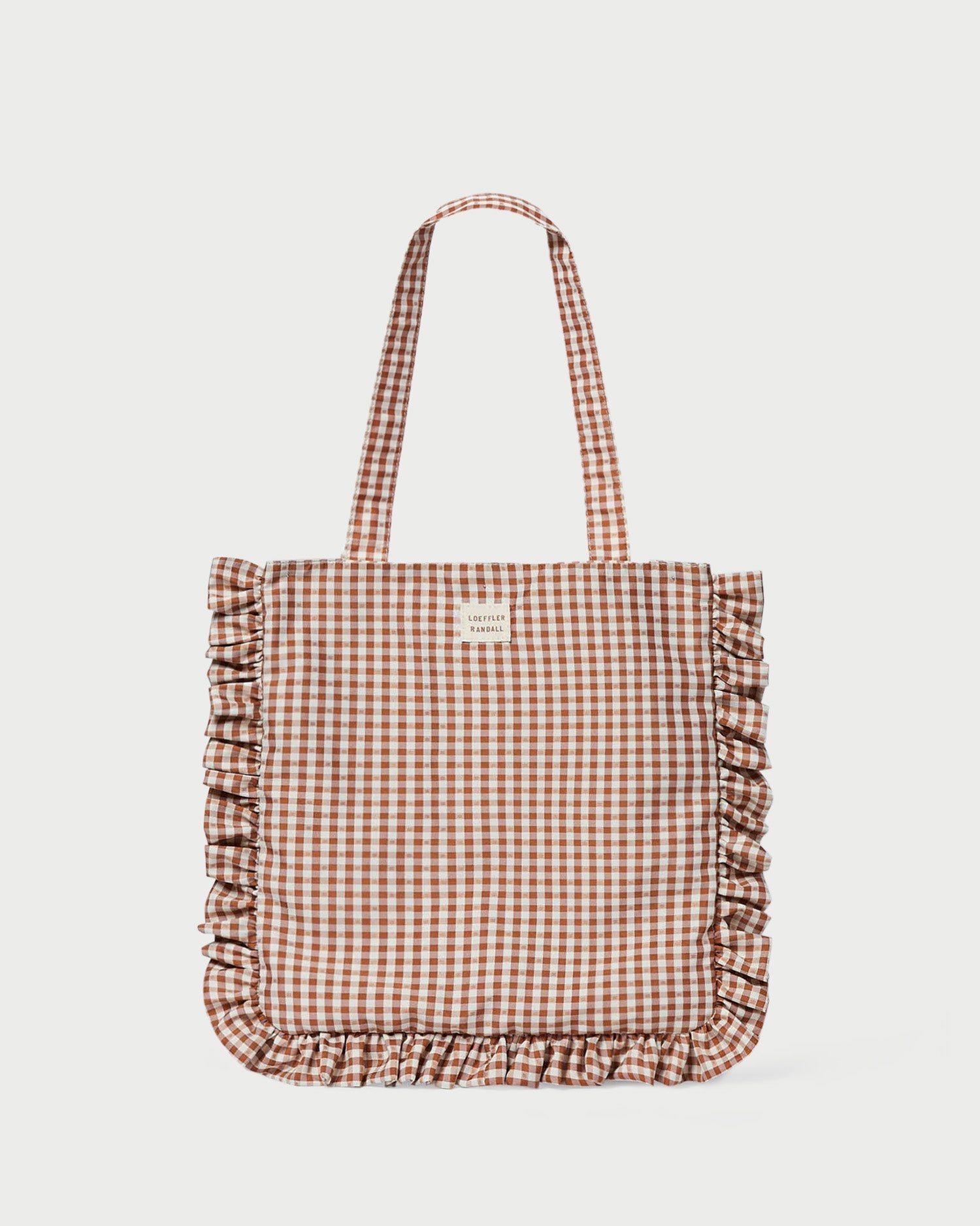 Justine Brown Gingham Ruffle Tote