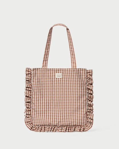 Justine Brown Gingham Ruffle Tote