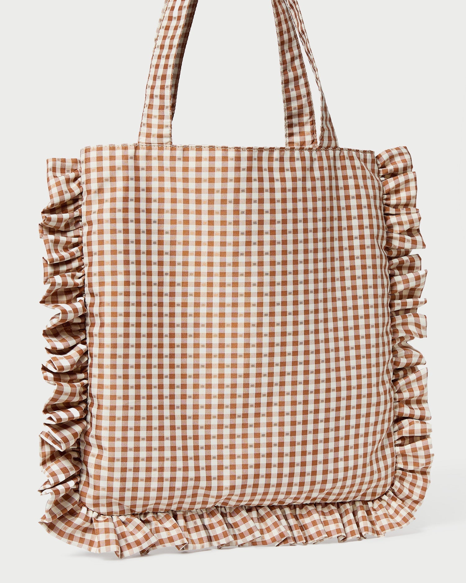 Justine Brown Gingham Ruffle Tote