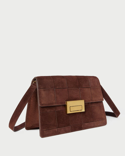 Delphine Espresso Suede Shoulder Bag