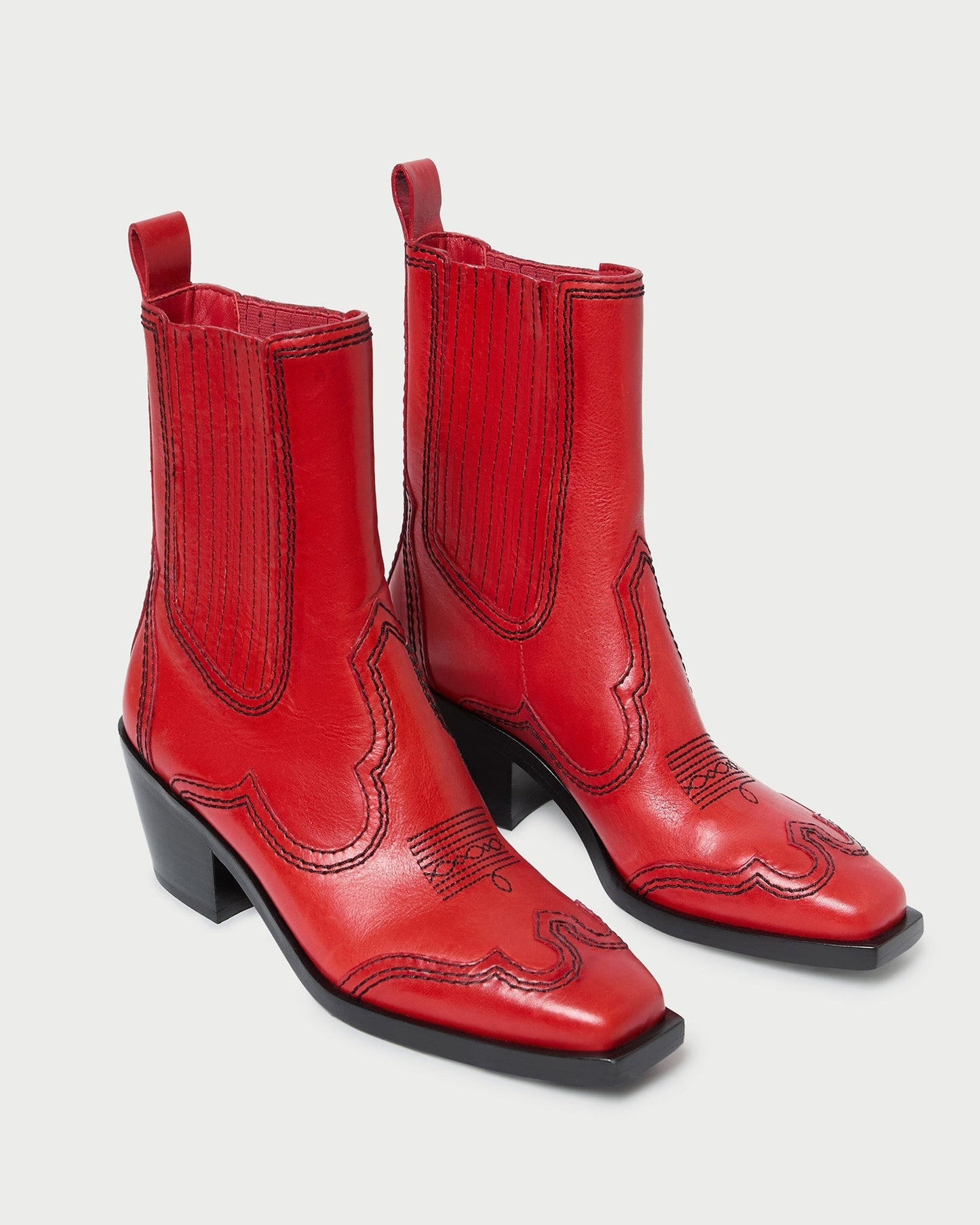 Agnes Red Leather Western Boot