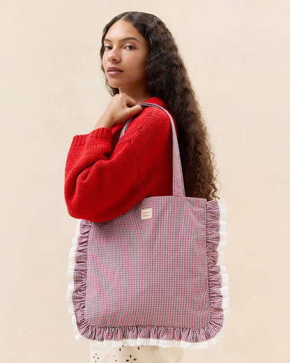 Justine Maroon Ruffle Tote