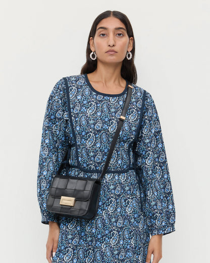 Desi Black Woven Leather Crossbody