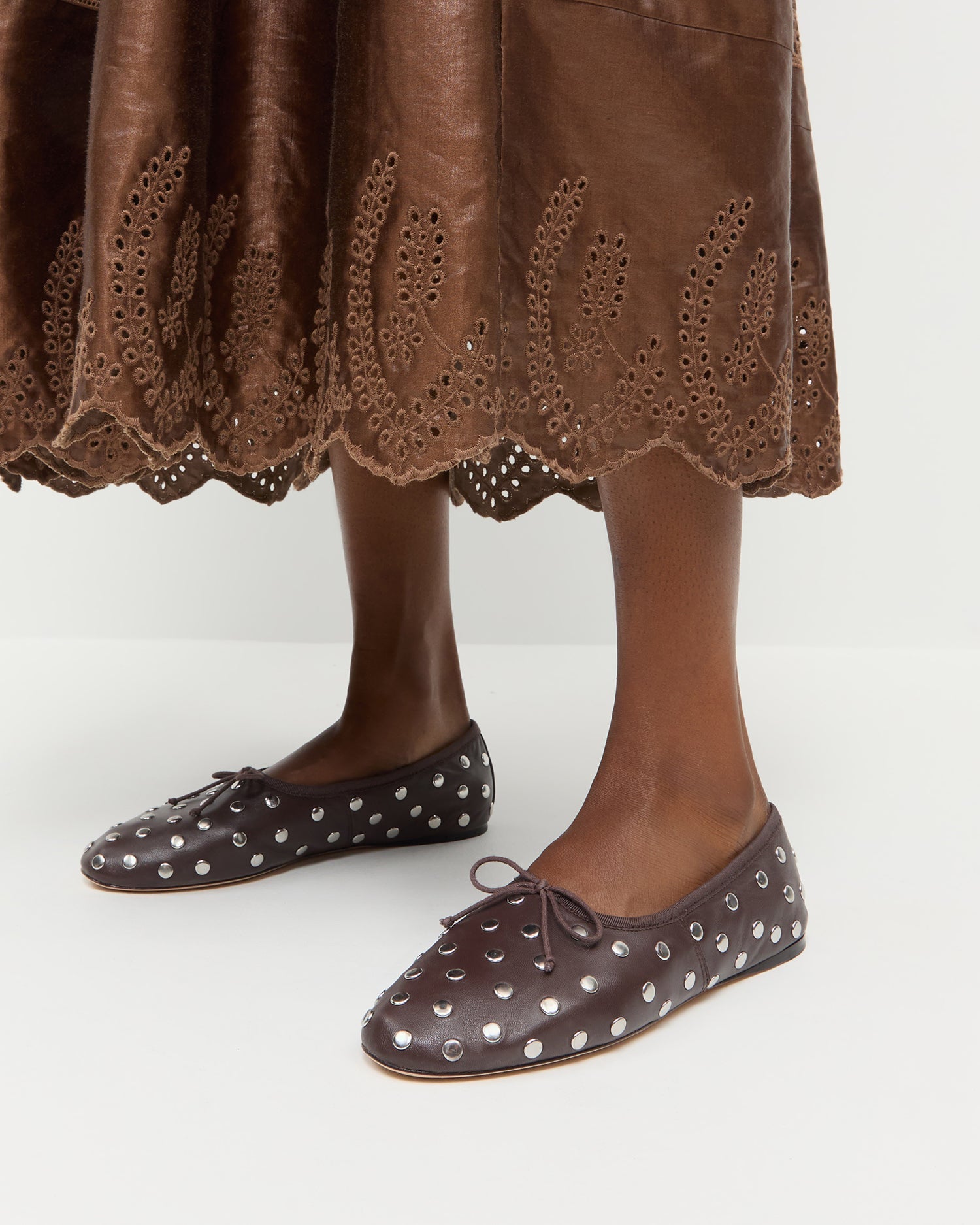 Landon Espresso/Silver Leather Ballet Flat