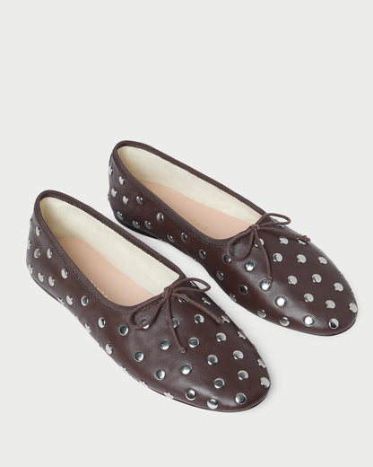 Landon Espresso/Silver Leather Ballet Flat