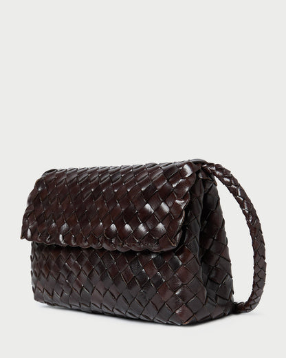 Vinnie Chocolate Woven Leather Crossbody