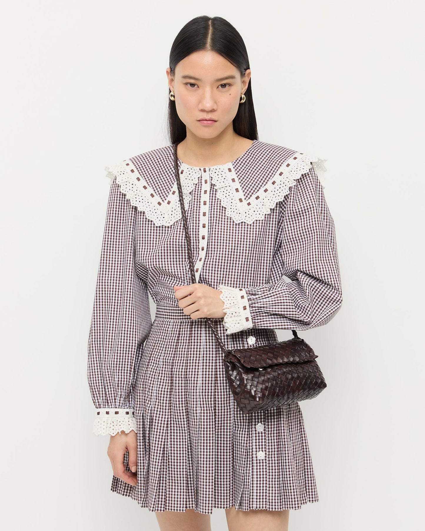 Vinnie Chocolate Woven Leather Crossbody