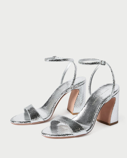 Malia Silver Snake Embossed Sandal