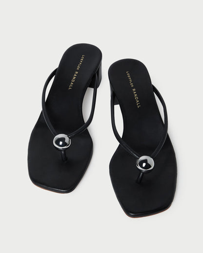 Odessa Black Leather Heeled Sandal