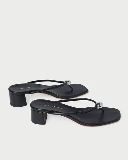 Odessa Black Leather Heeled Sandal