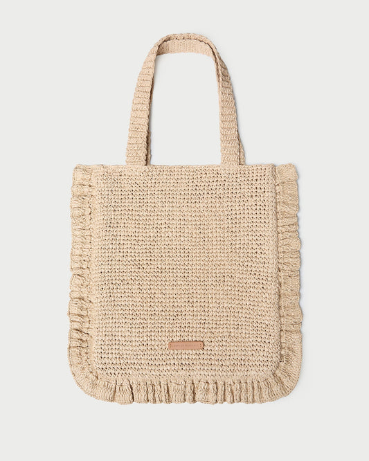 Justine Natural Crochet Ruffle Tote