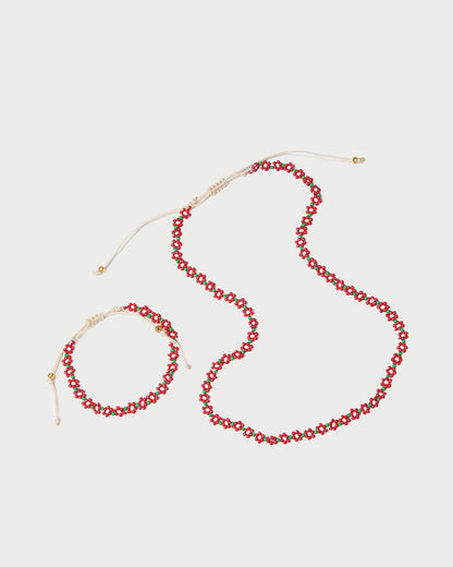 Flora Red/White Beaded Set