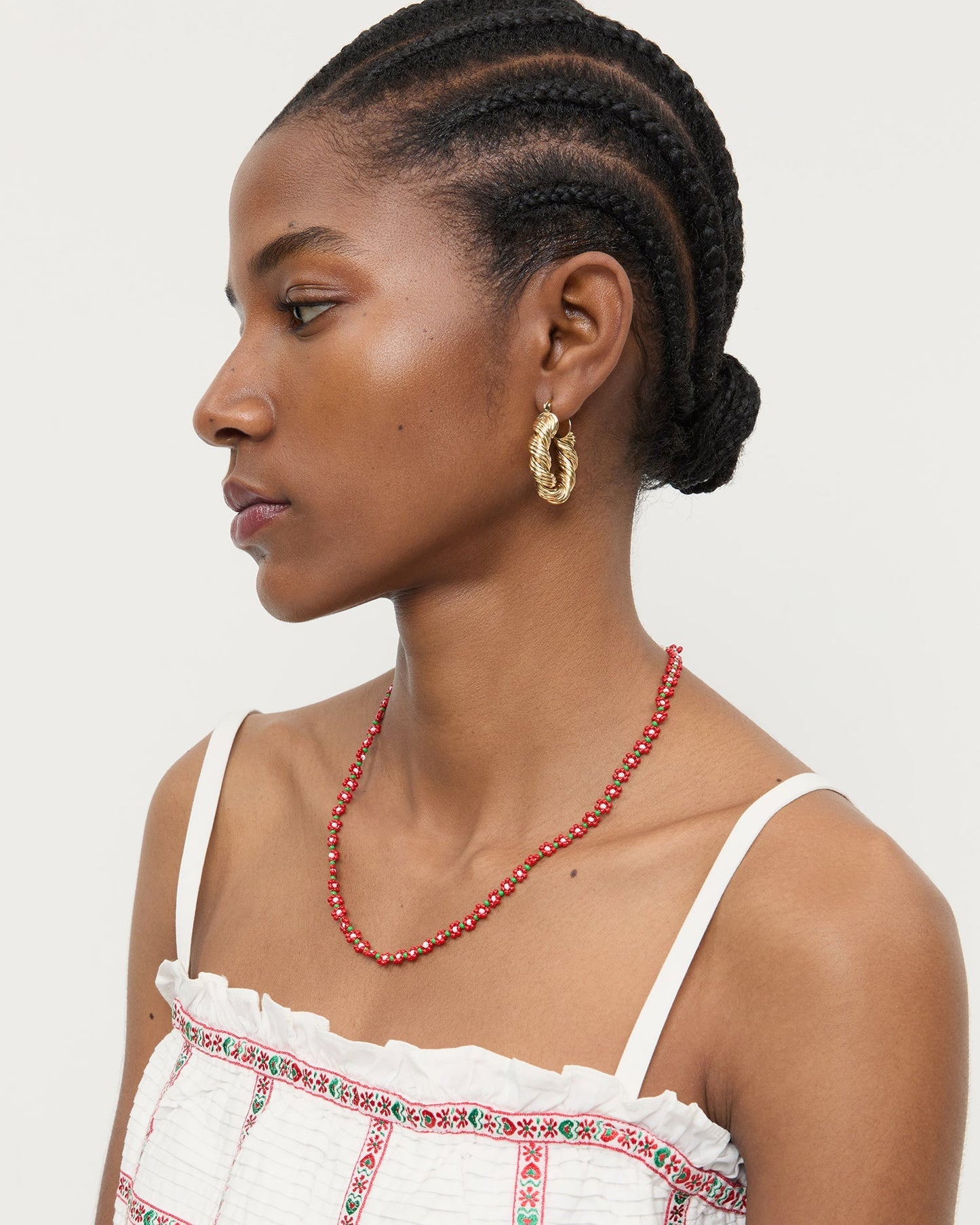 Flora Red/White Beaded Set