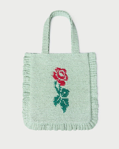 Justine Mint Crochet Ruffle Tote